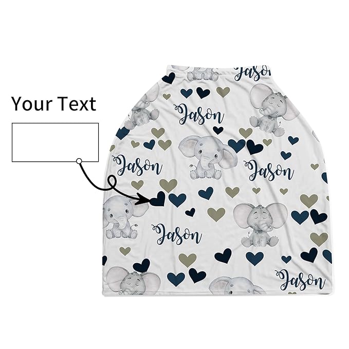 Personalized Baby Car Seat Cover Stroller Canopy: Custom Name Newborn Baby Boy Girl Elastic Elephant Love Nursing Cover for Moms First Birthday Gift Gray(one Size)