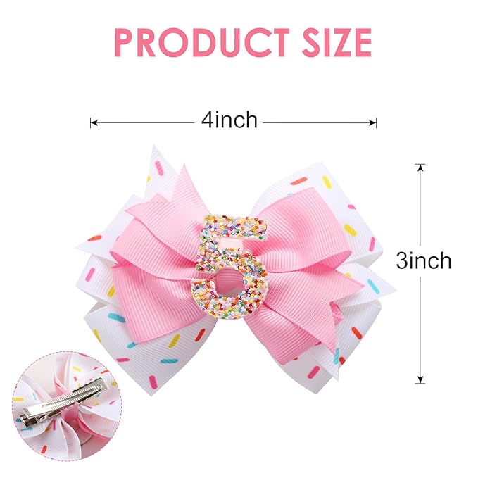Birthday Hair Bow for Baby Girls 1 2 3 4 5 6 Years Sprinkle Decorations Confetti Ice Cream Party Pink Hair Accessories for 5th Birthday