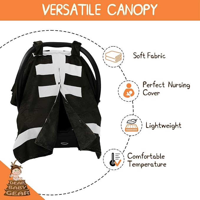 Dear Baby Gear Car Seat Cover for Boys & Girls - Baby Carseat Canopy w/Snap Opening - Infant Seat Cover - Stroller & Nursing Covers - Newborn Carrier Canopy- 40x30" (Football Print - Smooth Brown)