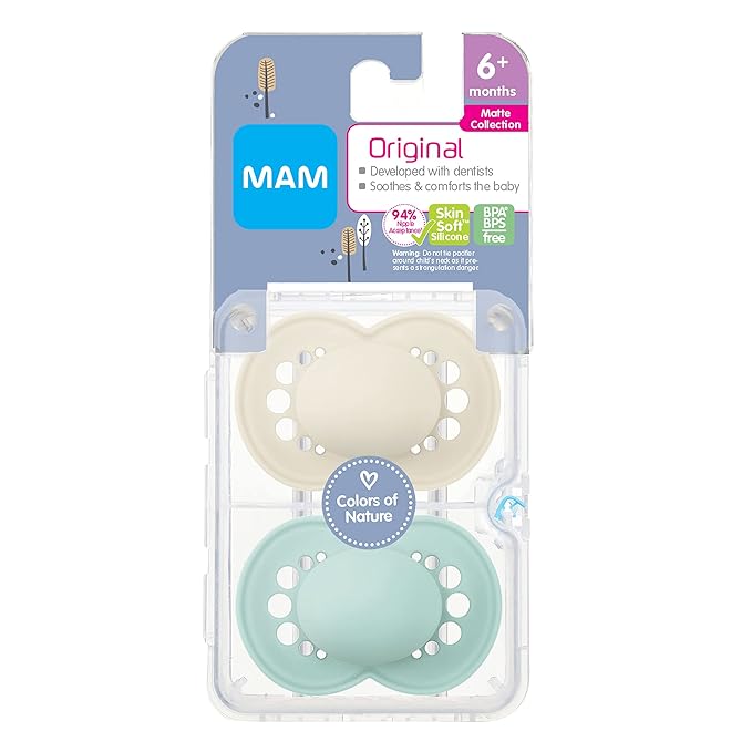 MAM Original Matte Pacifier (1 Sterilizing Pacifier Case), 6 Plus Months, Unisex Baby Pacifier & Original Matte Baby Pacifier, Nipple Shape Helps Promote Healthy Oral Development