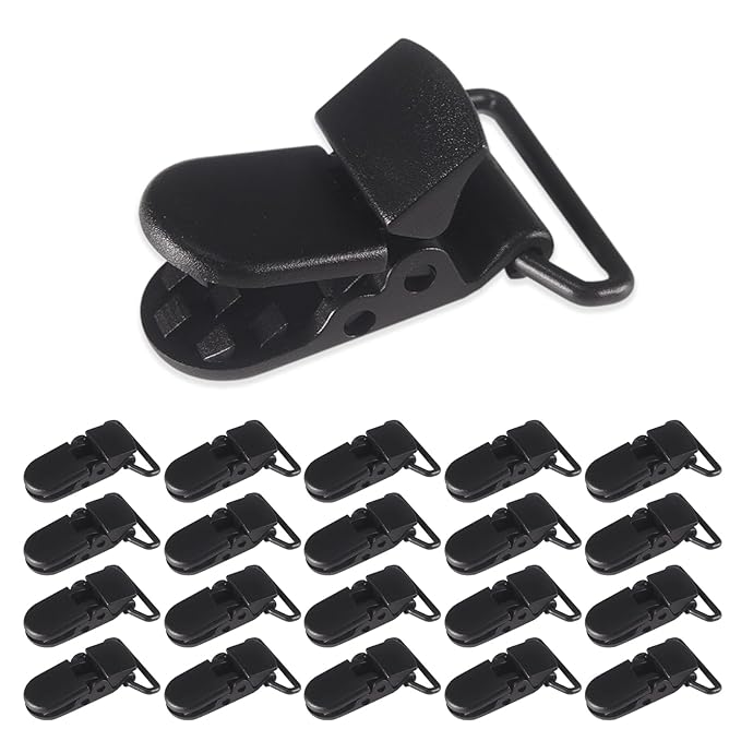 20-Pack Pacifier Clip Replacement Ends - BPA-Free Plastic Fasteners for DIY Baby Crafts, Sewing Bibs & Blankets Straps (3/4 Inch, Black)