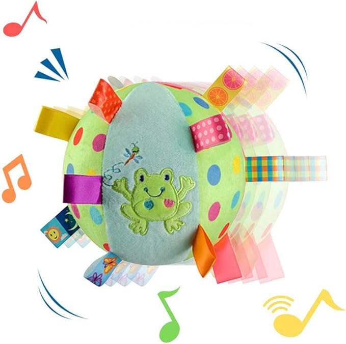 Baby Colorful Taggie Ball, Soft Plush Sensory Rattle Ball Toy for Early Educational, Ribbon Tag Ball for Baby Kids Toddlers Infants, Sensory Ball with Tags