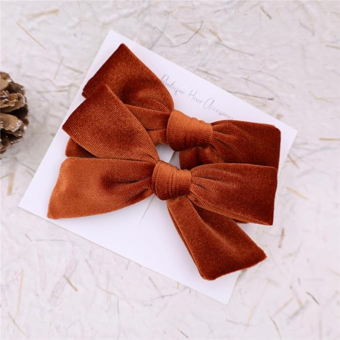 Vintage Velvet Bow Hair Clips for Baby Girl Kids Women Fall Velvet Christmas Hair Bows Barrettes Accessories (2 pcs Rust)