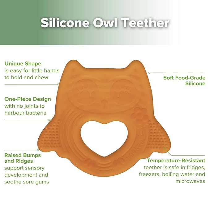 haakaa Silicone Owl Teether,Food-Grade Smiling Teething Toy for Infants, Soft Chew Toys for Babies, BPA Free, Toy for 3 Months+