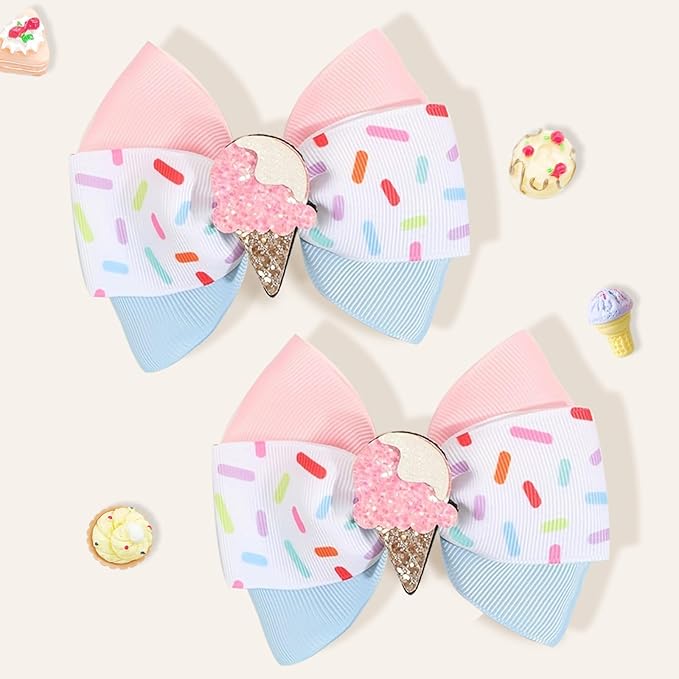 2 Pcs Baby Girl Hair Clips Ice Creams Bow Clips Cute Snap Barrette Thick Thin Hair Accessories for Little Girls Kids Teens Women (Blue)