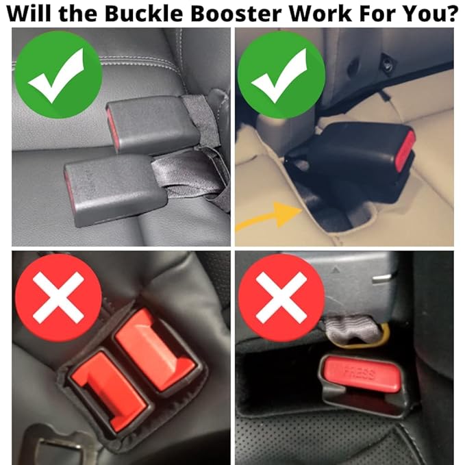 (3) Car Seat Belt & Booster Seat Receptacle Stabilizer by Buckle Booster - with Fun Safety Stickers - BPA-Free