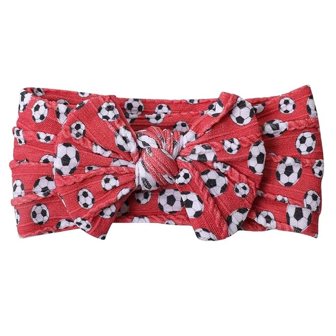 Baby Baseball Headband with Bow Headwear Sport Soccer Headband Bowknot Wide Hair Band Football Hair Bow for Toddler Infant TSFD55 (Red Soccer Pattern)