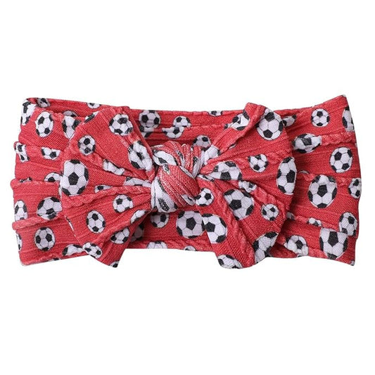 Baby Baseball Headband with Bow Headwear Sport Soccer Headband Bowknot Wide Hair Band Football Hair Bow for Toddler Infant TSFD55 (Red Soccer Pattern)