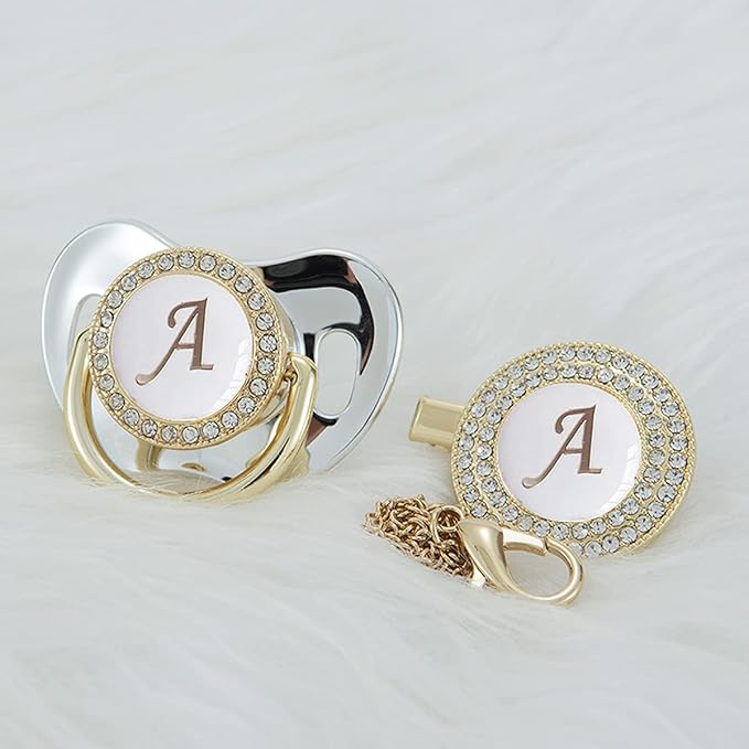 All Handmade Bling Baby Pacifier and Clip Set 26 Letters and 11 Colors can Choose LA