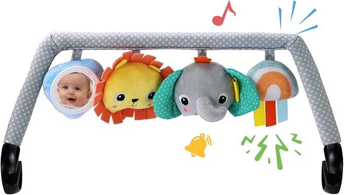 TinlyFinly Baby Bouncer Toy Bar Soft with 4 Hanging Sensory Toys Attachment, Compatible with Baby Bjorn Bouncer, with Mirror, Rattle, Crinkle Sound for Babies All Ages (Colorful Animals)