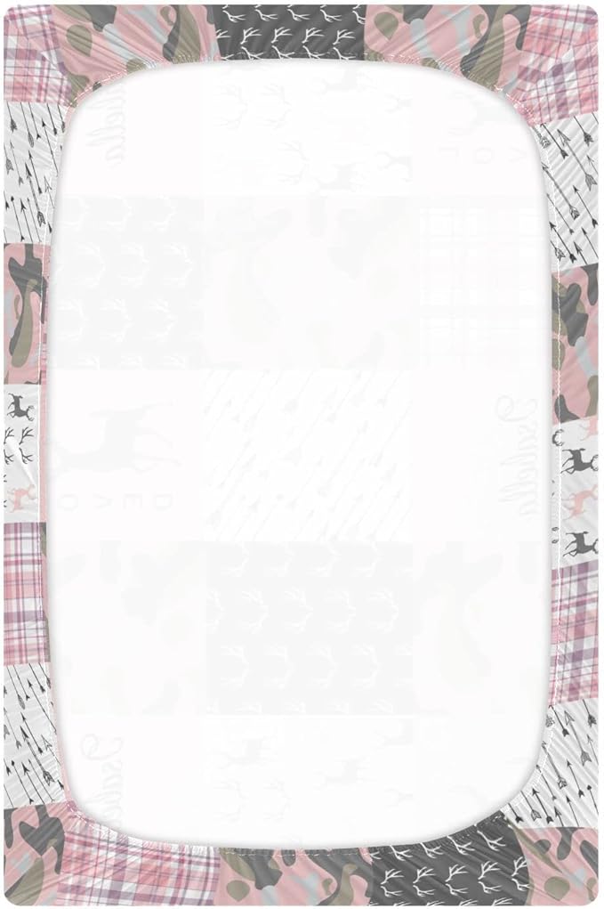 Personalized Pack and Play Sheets with Name, Custom Name Baby Mini Crib Sheets for Baby Girls, Name Pack n Play, Fitted Sheet with Name, Soft and Breathable Material (Woodland Deer Pink)