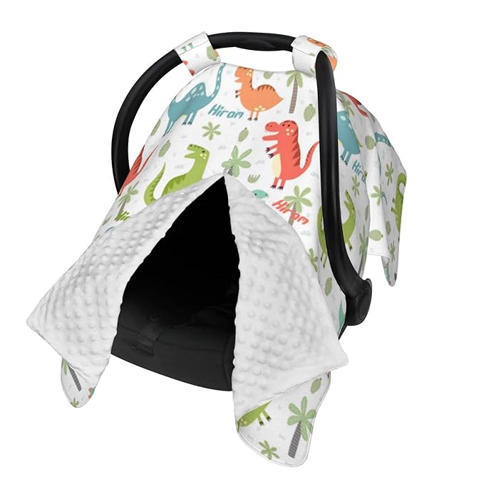 Personalized Car Seat Covers for Babies Boys, Customized Dinosaur Baby Carseat Cover with Name, Custom Baby Carrier Covers, Nursing Cover Breastfeeding Scarf Stroller Canopy for Infant Newborn