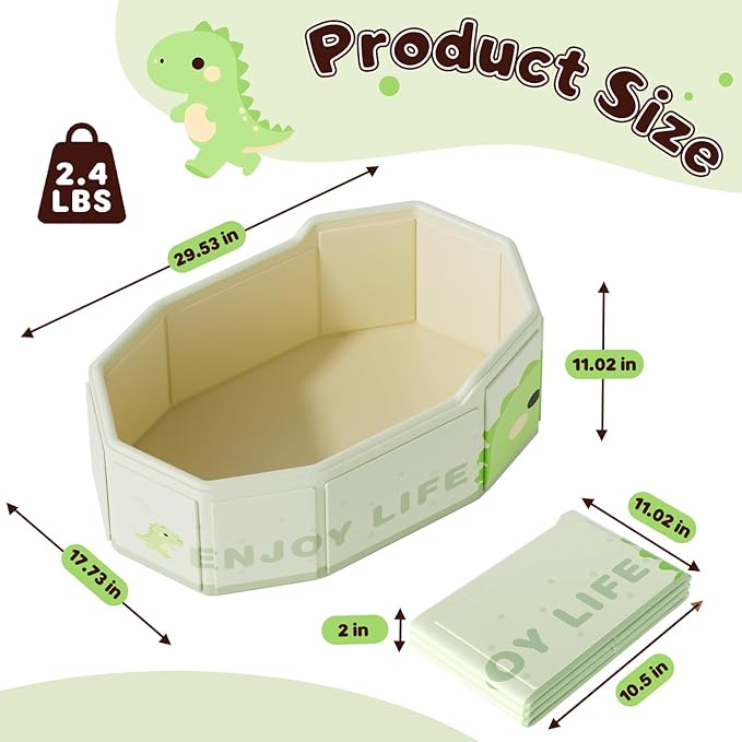 Foldable Baby Bath, Collapsible Baby Bathtub 3M-8Y, Portable Travel Baby Bath Tub with Non-Slip Base, Pop Up Folding Newborn Toddler Shower Tub, Space Saving, Dinosaur Pattern