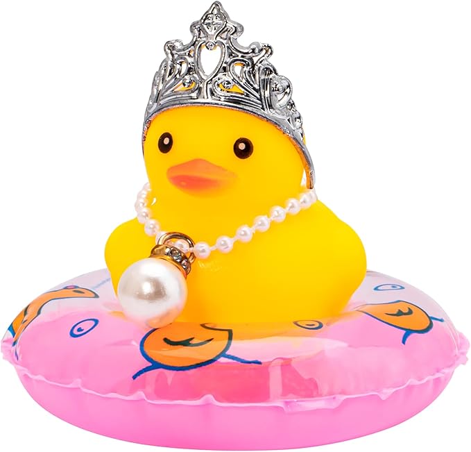 Wonuu Cute Duck Car Ornaments with Headband, Swim Ring, Necklace & Sunglasses - C-Male Crown, Pearl & Pink