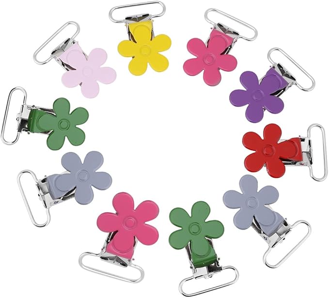 Hilitand Mini Plum Shape Suspender Clips, Mixed Color Suspender Snaps, DIY Clothes Accessories, for Making Pacifier Holders Bib Clips