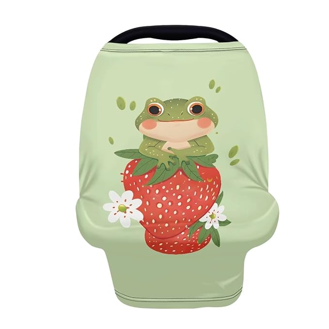Forchrinse Frog Strawberry Baby Car Seat Cover Soft Stretchy Breastfeeding Nursing Cover Multi Use Animal Print Cover for Shopping Cart/High Chair/Stroller