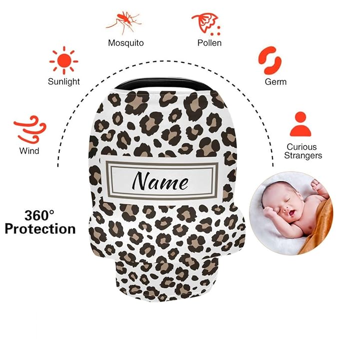 Custom Leopard Cheetah Baby Car Seat Cover Personalized Your Name Nursing Covers Breastfeeding Scarf Infant Carseat Canopy for Mom Baby Gift