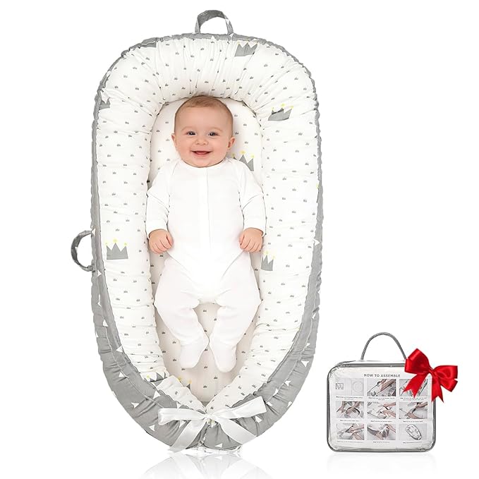 Baby Lounger | Organic Cotton Infant Support Cushion| Reversible, Adjustable & Portable Floor Cushion | Soft, Breathable, Washable Cover