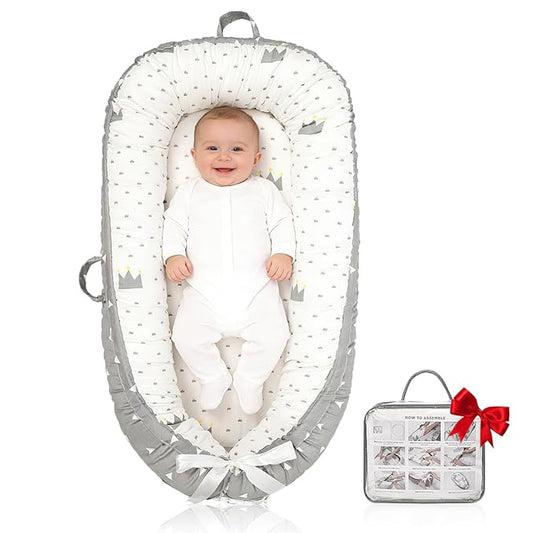 Baby Lounger | Organic Cotton Infant Support Cushion| Reversible, Adjustable & Portable Floor Cushion | Soft, Breathable, Washable Cover