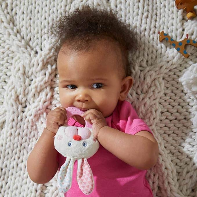 HABA Bunny Teether and Grasping Toy - First Sensory Easter Basket Stuffers and Easter Bunny Baby Teething Toy for 6-18 Months