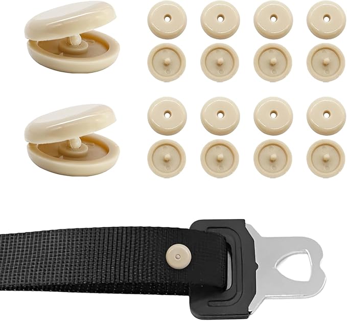 10 Sets Seat Belt Button Stop, Plastic Car Safety Belt Stopper Prevent Buckle from Sliding Down, No Welding Required Snap-on Seatbelt Stop Clips for Cars Trucks Motorcycles (Beige)