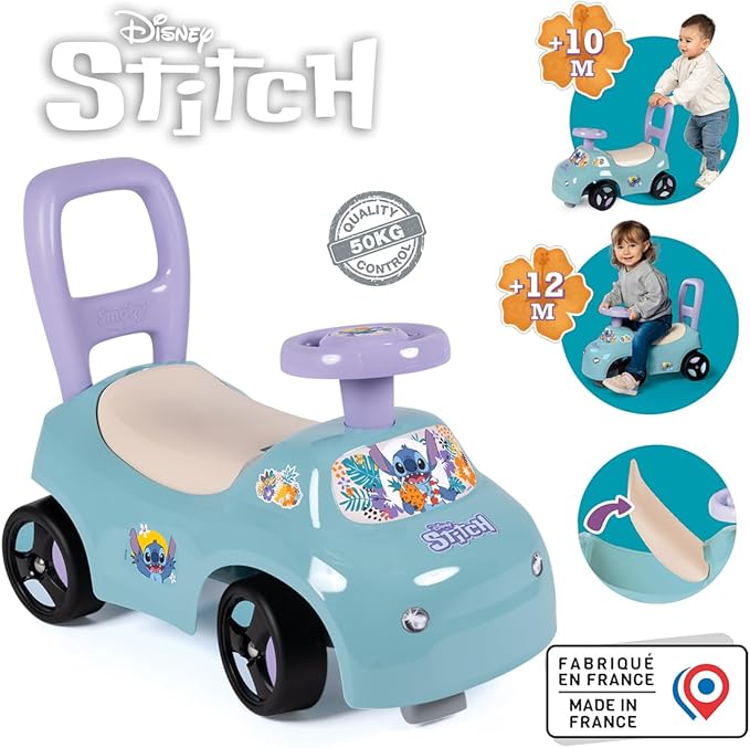 Smoby - Stitch - Ride-on car - Walker - Steering wheel - Under saddle storage - From 10 months - Made in France