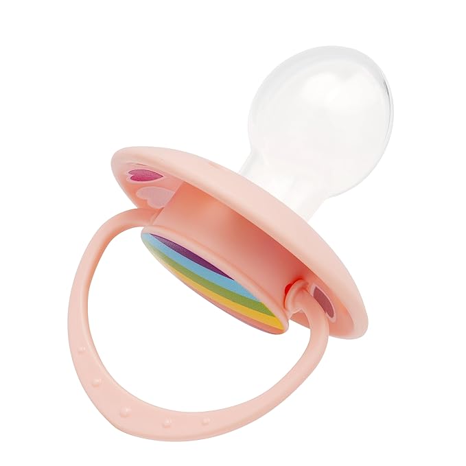 Adult Pacifier Silicone Nipple: Cute Rainbow Round Big Size Shield Binky for Anxiety - Heart Paci for Autism Sensory Stress Relief Gifts Pink with Case