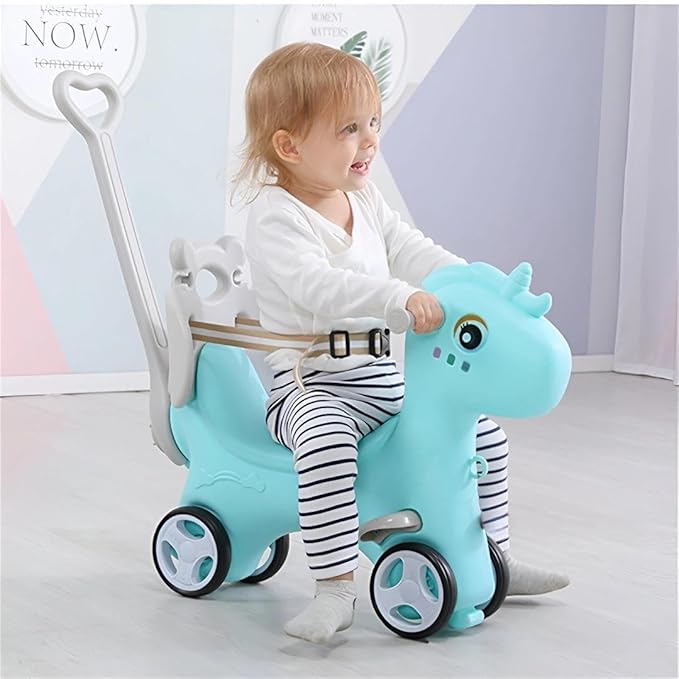 Rocking Horse for Toddlers 1-3 Years,4 in 1 Design, Kids Ride on Toy Balance Bike Push Cart with Detachable Balance Board,Fun Birthday Gift-Blue