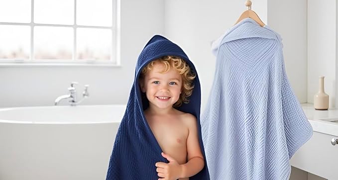 Hooded Baby Towels – Pack of 2 | 100% Muslin Cotton 35x35 in Larger for Better Comfort | Soft & Absorbent Newborn Bath Towel | Large Baby Hooded Towels for Boys & Girls | Baby Shower | Better Quality