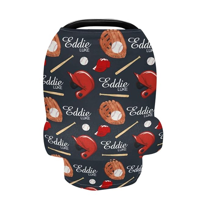 Personalized Baby Car Seat Cover for Boys, Custom Nursing Covers for Breastfeeding with Name, Baseball Blue Infant Stroller Cover, Baby Carseat Canopy for Newborn, Multiuse Car Seat Canopies