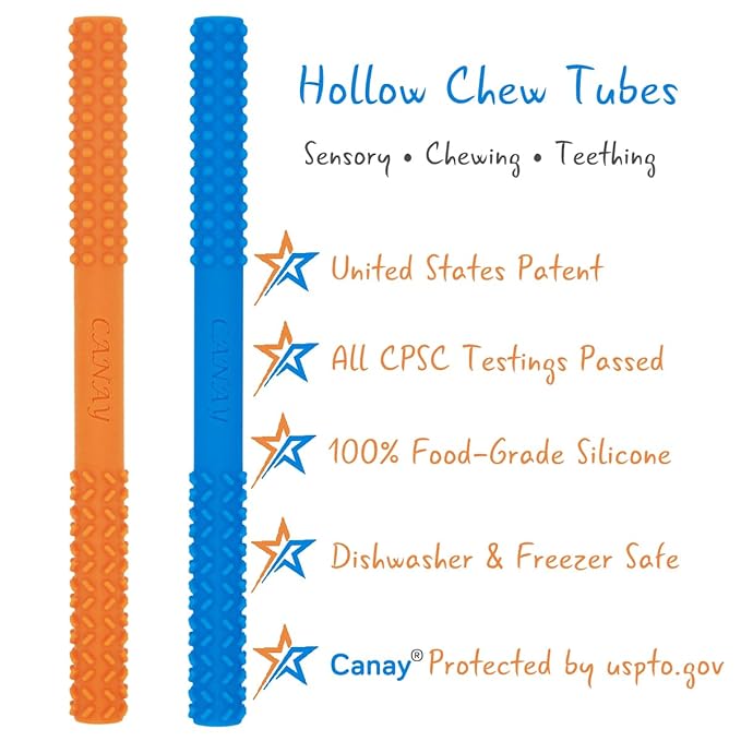Hollow Chew Tubes Sensory Chew Toys for Autistic Children(2 Pack), Alt. to Chew Necklaces for Sensory Kids, Teething, Oral Motor Stimulation, ADHD, SPD