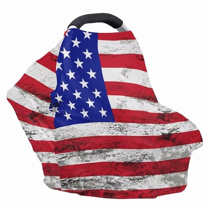 Coldinair Vintage American Flag Baby Car Seat Covers for Boys or Girls,Multi-use Cover,Baby Carseat Canopy,Nursing Cover for Breastfeeding