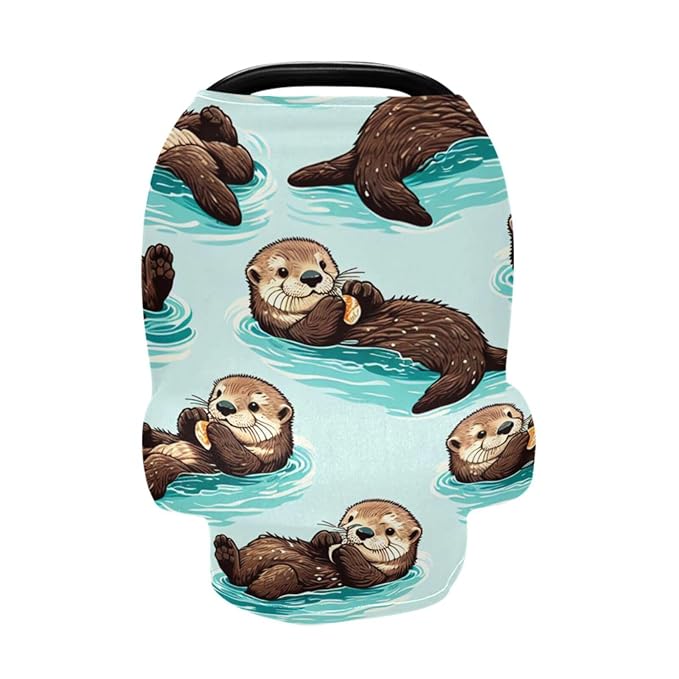 Sea Otters Car Seat Covers for Babies Breathable Nursing Breastfeeding Cover Multi-Use Infant Carseat Canopy and Stroller Cover for Boys Girls