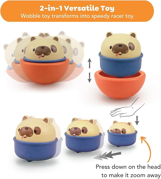 Tiger Tribe: Rocking Roller Dog - 2-in-1 Versatile Toy: Wobble Animal Converts to Racer, Zoom Across The Floor, Battery Free, Kids & Toddler 18mo+