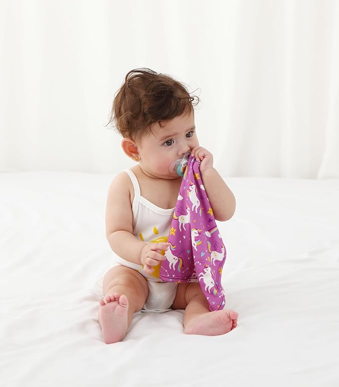3 Pack Baby Pacifier Blanket Super Soft and Breathable Snuggler Lovey Security Bamboo Viscose Blanket 9.5" X 9.5" Swimming Circle/Unicorn/Cookies One Size