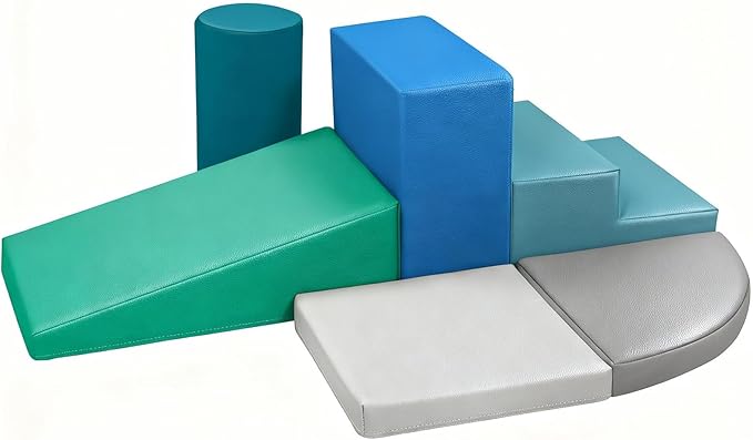 6-Piece Soft PU Leather Toddlers Climbing Toys for Baby - Kids Foam Climbing Blocks for Toddlers Indoor - Climb & Crawl Soft Foam Block Activity Play Set - Toys for Kids Crawling Sliding (Mixed Color)