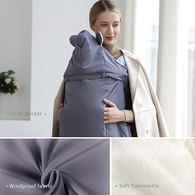 SONARIN Universal All Seasons Weather Cover for Baby Carrier,Cloak for Winter Warm,Footmuff,Windproof,Waterproof,Detachable hat(Gray)