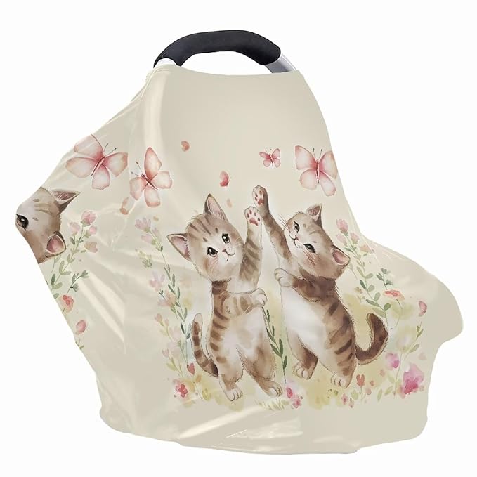 Biyejit Cat Butterfly Nursing Cover Added Privacy for Breastfeeding, Baby Car Seat, Carrier, Stroller, High Chair, Shopping Cart, Lounger Canopy - Newborn Essentials, Nursing Top