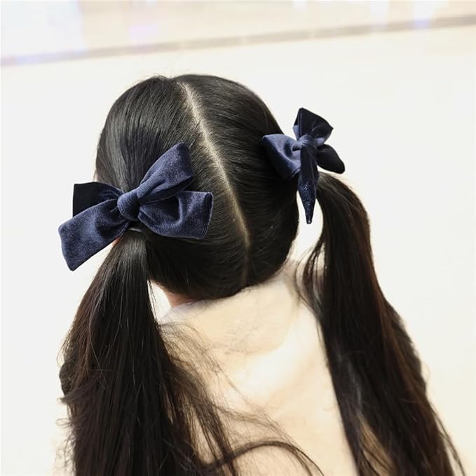 Vintage Velvet Bow Hair Clips for Baby Girl Kids Women Fall Velvet Christmas Hair Bows Barrettes Accessories (2 pcs Navy)