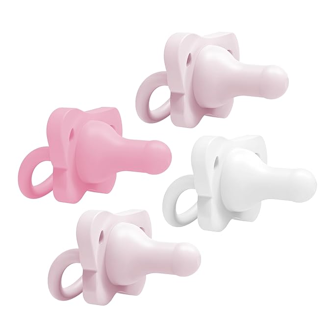 Dr. Brown's HappyPaci 100% Silicone Baby Pacifier, Contoured One-Piece Design, Light-Pink, Pink, White, 0-6m, BPA-Free, 8-Pack