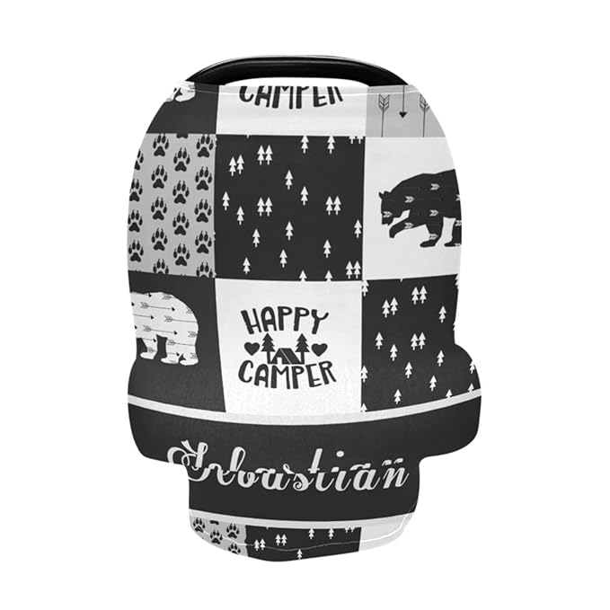 Personalized Baby Infant Car Seats Cover for Babies with Name, Custom Multi-use Stroller Canopy for Baby Boys Girls, Nursing Cover Breastfeeding Scarf, Stroller Canopies for Newborn