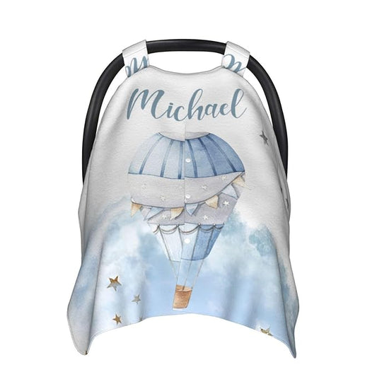 Custom Baby Car Seat Cover with Name – Personalized Hot Air Balloon Nursing Cover, Infant Carseat Canopy, Shopping Cart Cover – Soft, Breathable & Warm – Ideal Shower Gift for Baby Boys & Girls