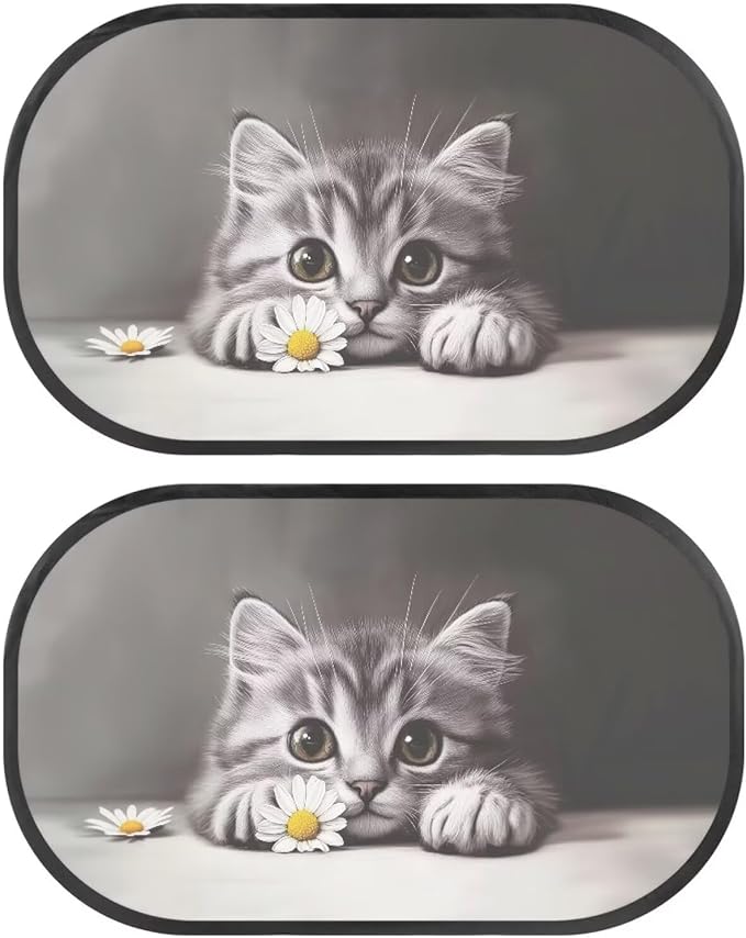 Bulopur Cat Kitten Car Sun Shade 2 Pack Window Shade Baby in Car UV Protection Breathable Side Windshield Sunshade Easy to Install Sun Shade Side Window Universal Fit