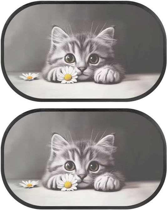 Bulopur Cat Kitten Car Sun Shade 2 Pack Window Shade Baby in Car UV Protection Breathable Side Windshield Sunshade Easy to Install Sun Shade Side Window Universal Fit