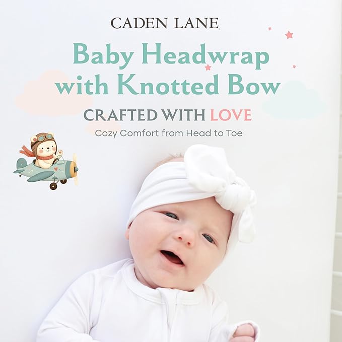 Caden Lane Baby Headwrap with Knotted Bow, Soft & Stretchy Bamboo Viscose, Comfortable Infant Hairband for Newborn & Toddler Girls, Ideal Gift for Baby Shower & Milestone Celebration, Lace White