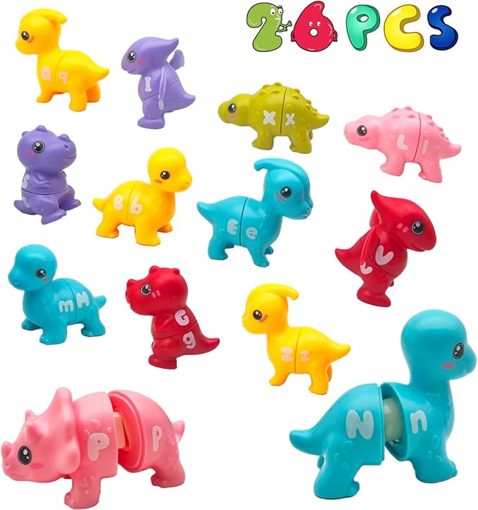 Alphabet Learning Toys, Dinosaur Color Matching Letter Game for Toddlers,Montessori Fine Motor Skills Preschool Learning Toys for 2 3 4 Years Old (26Pcs Dinosaur)