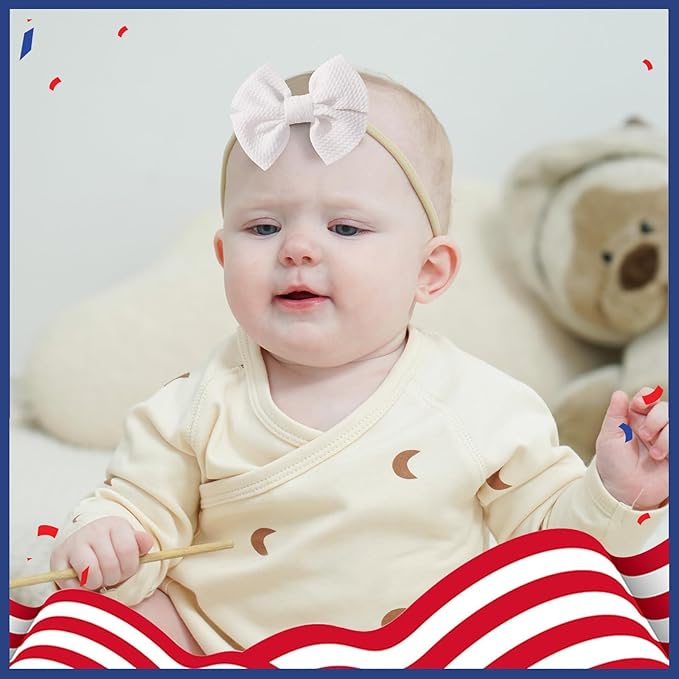 yoyokid 4th of July Headband, 3pcs Baby Girls Hairband Red White and Blue Bows Elastic Hair Bands Patriotic Accessories for Newborn Little Girls Kids Infant