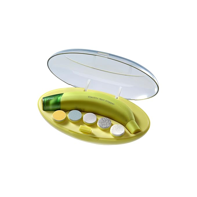 bc babycare Baby Nail Trimmer Electric, Gentle Electric Nail File for Newborn Infant Toddler or Adults with Light, Baby Nail Clipper & Cutter with 5 Grinding Head Replacement Pads - Green Banana