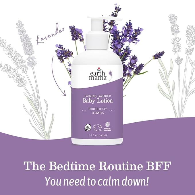 Earth Mama Calming Lavender Baby Lotion for Dry Skin, Calendula Cream for Newborn Skin Care, Children's Moisturizer with Aloe Juice, Rooibos, & Shea Butter, Lavender Lotion, 8 Fl Oz