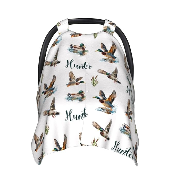 Personalized Wild Ducks Baby Car Seat Canopy – Custom Name Minky Nursing Cover for Boys & Girls, Infant Carseat Canopy, Opening Breastfeeding Stroller Cover for Newborn Baby Gift
